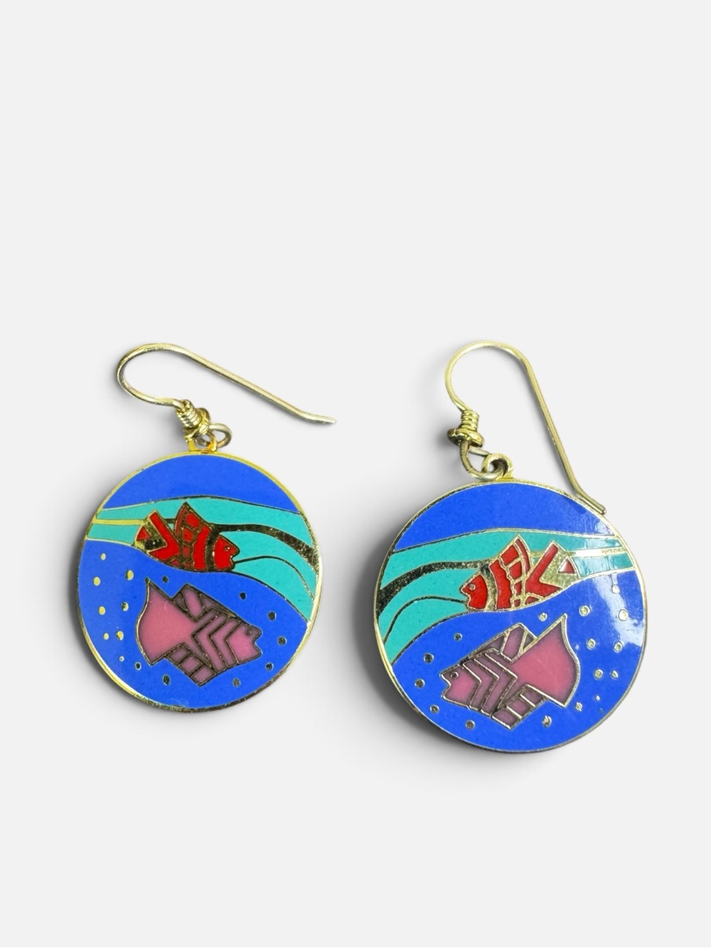 Laurel Burch Cloisonné Enamel Tropical Fish Earrings Whimsy Coastal Boho Chic